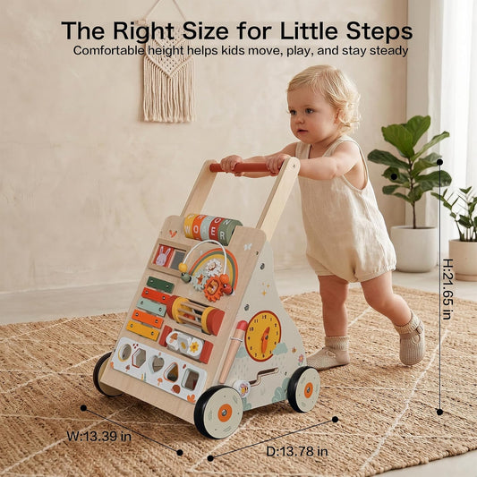 Wooden Baby Push Walker with Activity Center