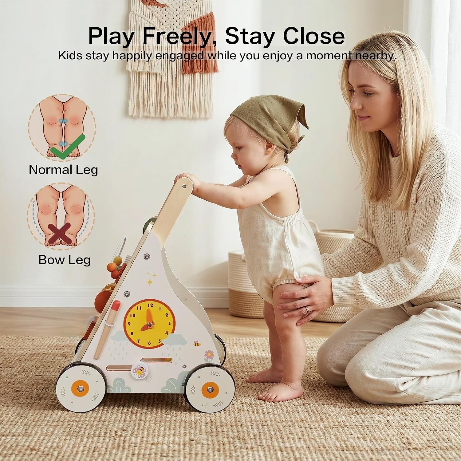 Wooden Baby Push Walker with Activity Center