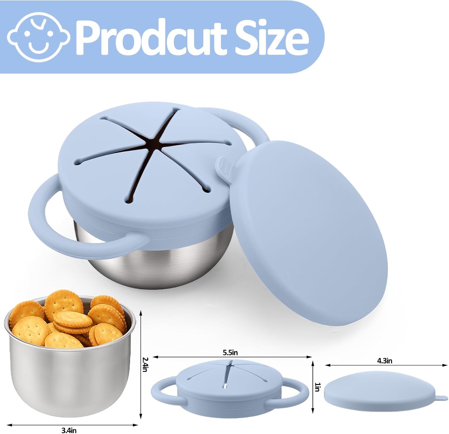 Stainless Steel Toddler Snack Cups 2-Pack