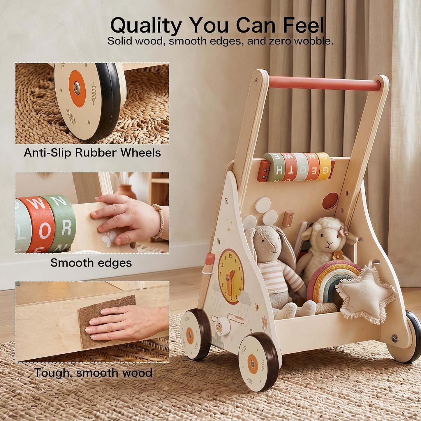 Wooden Baby Push Walker with Activity Center