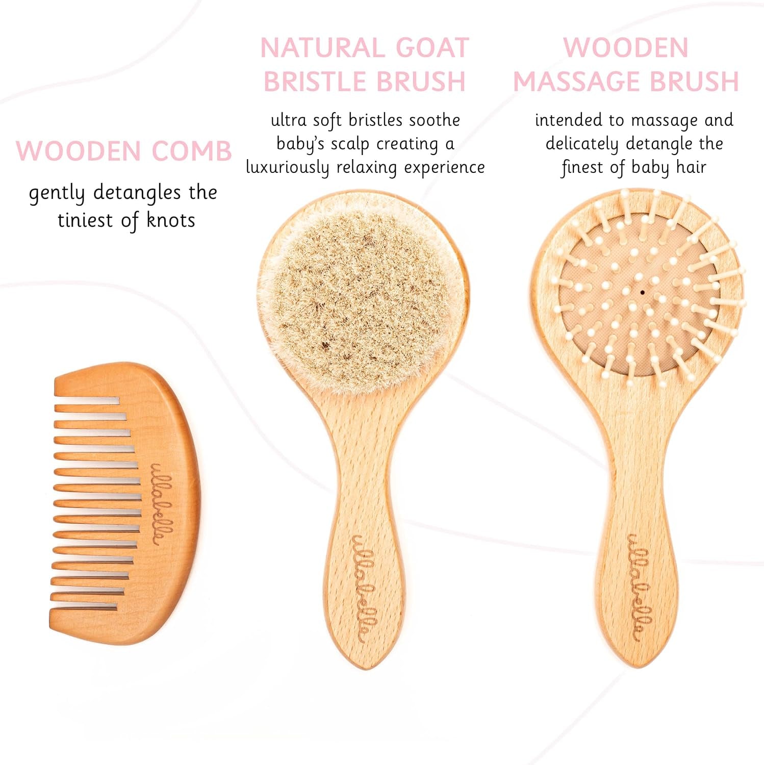 3-Piece Wooden Baby Hair Brush and Comb Set
