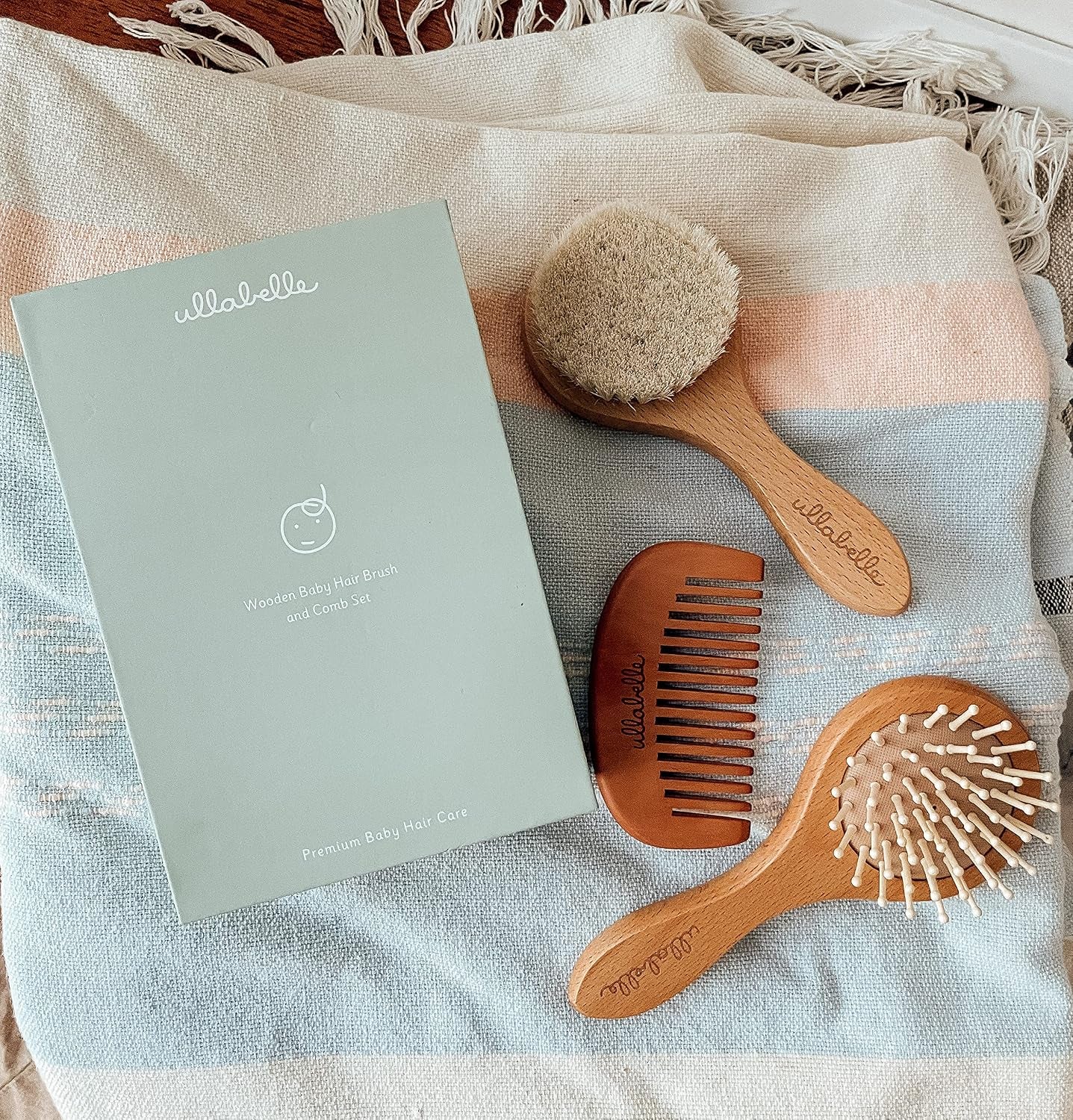 3-Piece Wooden Baby Hair Brush and Comb Set