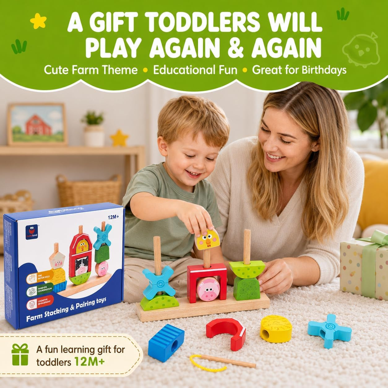 Montessori Farm Lacing and Sorting Toy