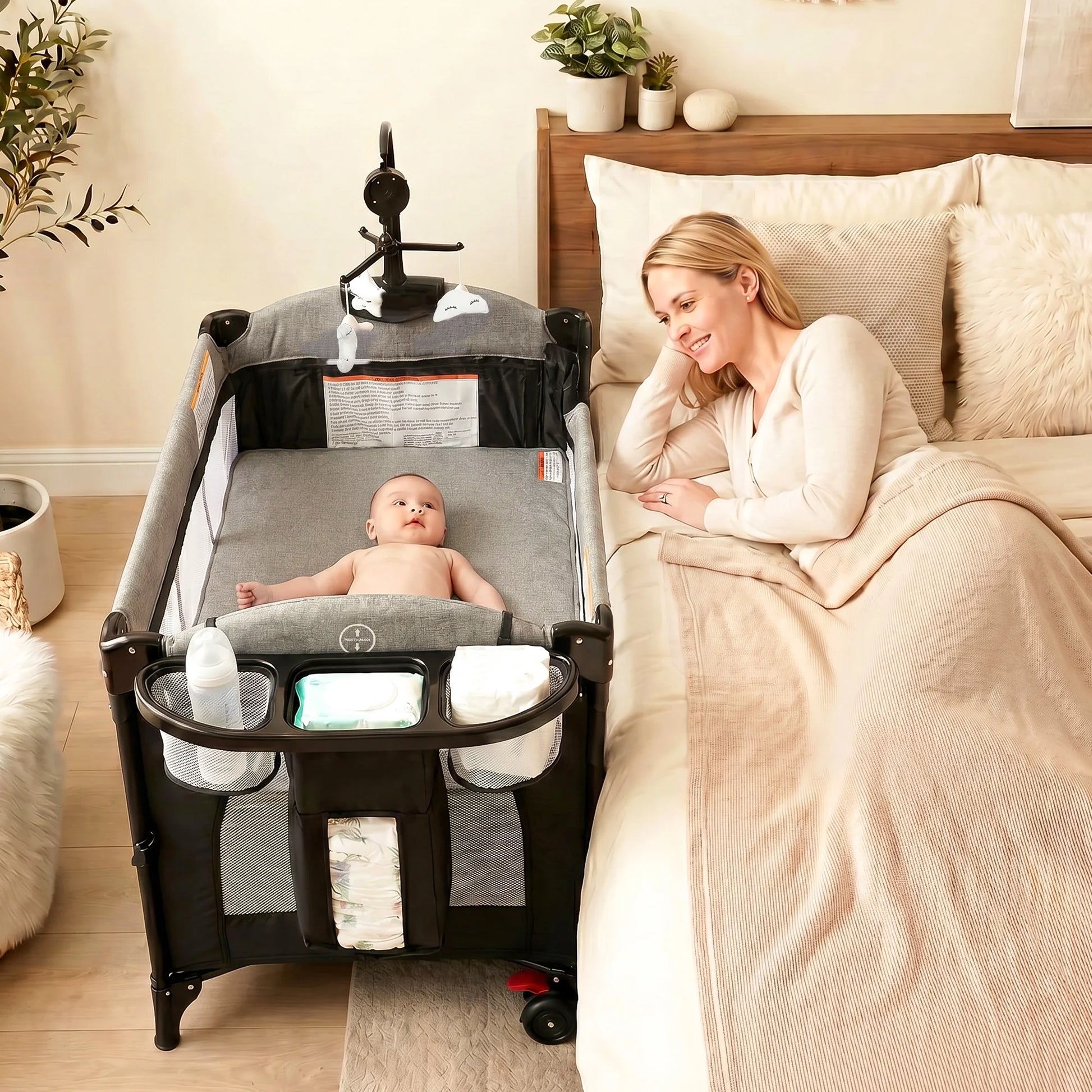 Foldable Bedside Crib Bassinet