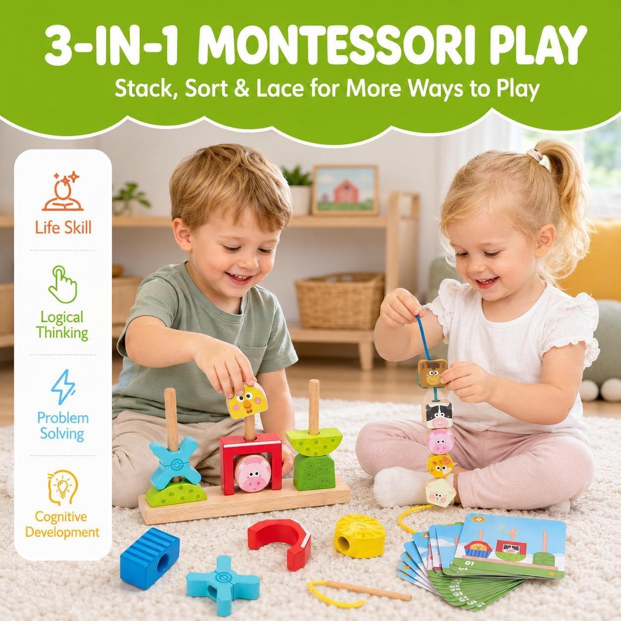 Montessori Farm Lacing and Sorting Toy