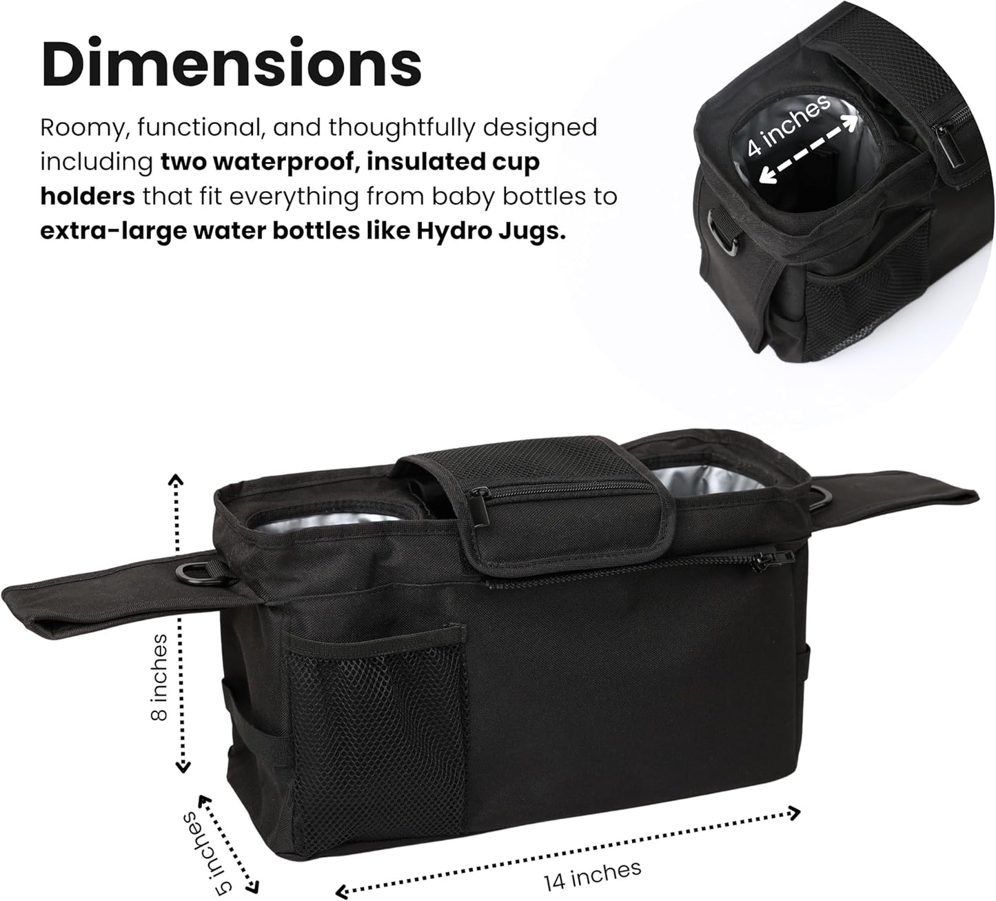 Universal Stroller Organizer with Insulated Cup Holders