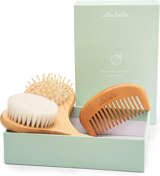 3-Piece Wooden Baby Hair Brush and Comb Set