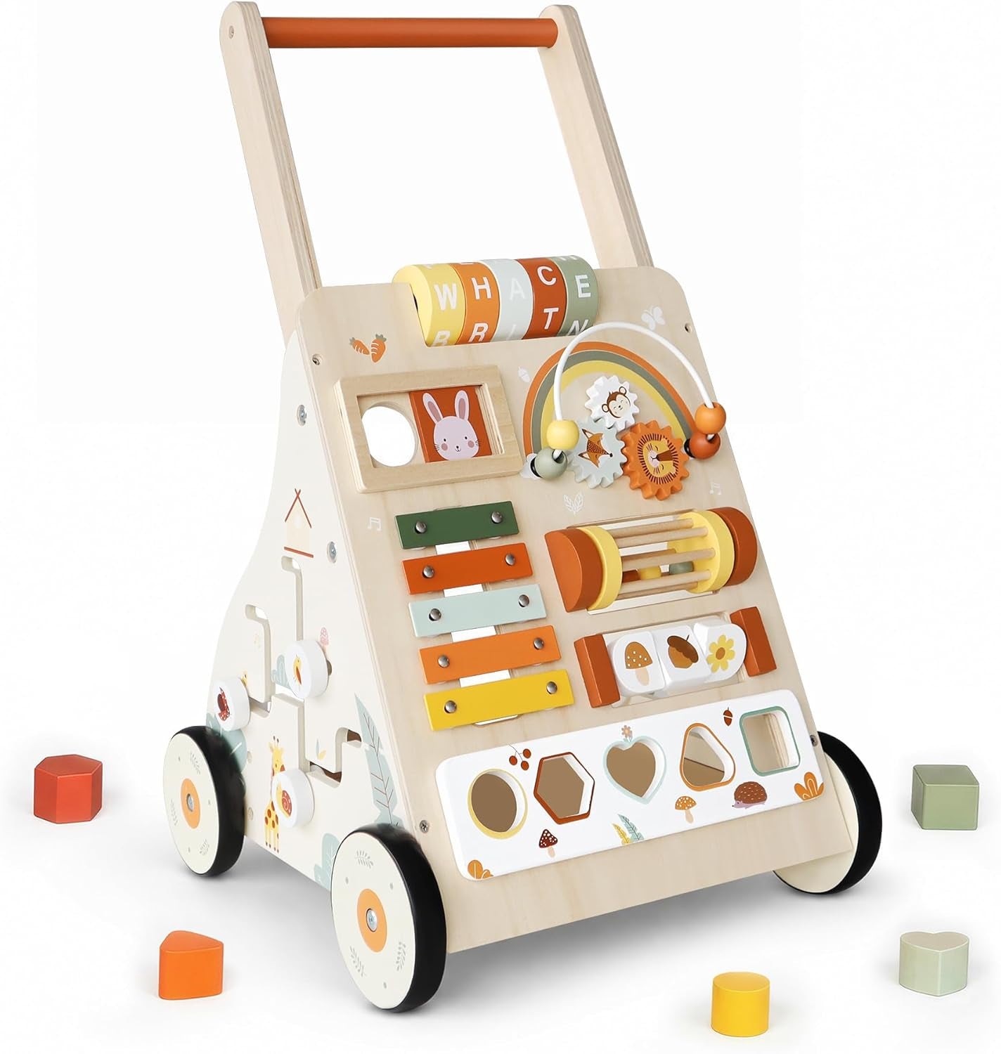 Wooden Baby Push Walker with Activity Center
