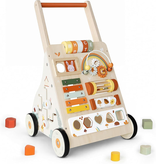 Wooden Baby Push Walker with Activity Center
