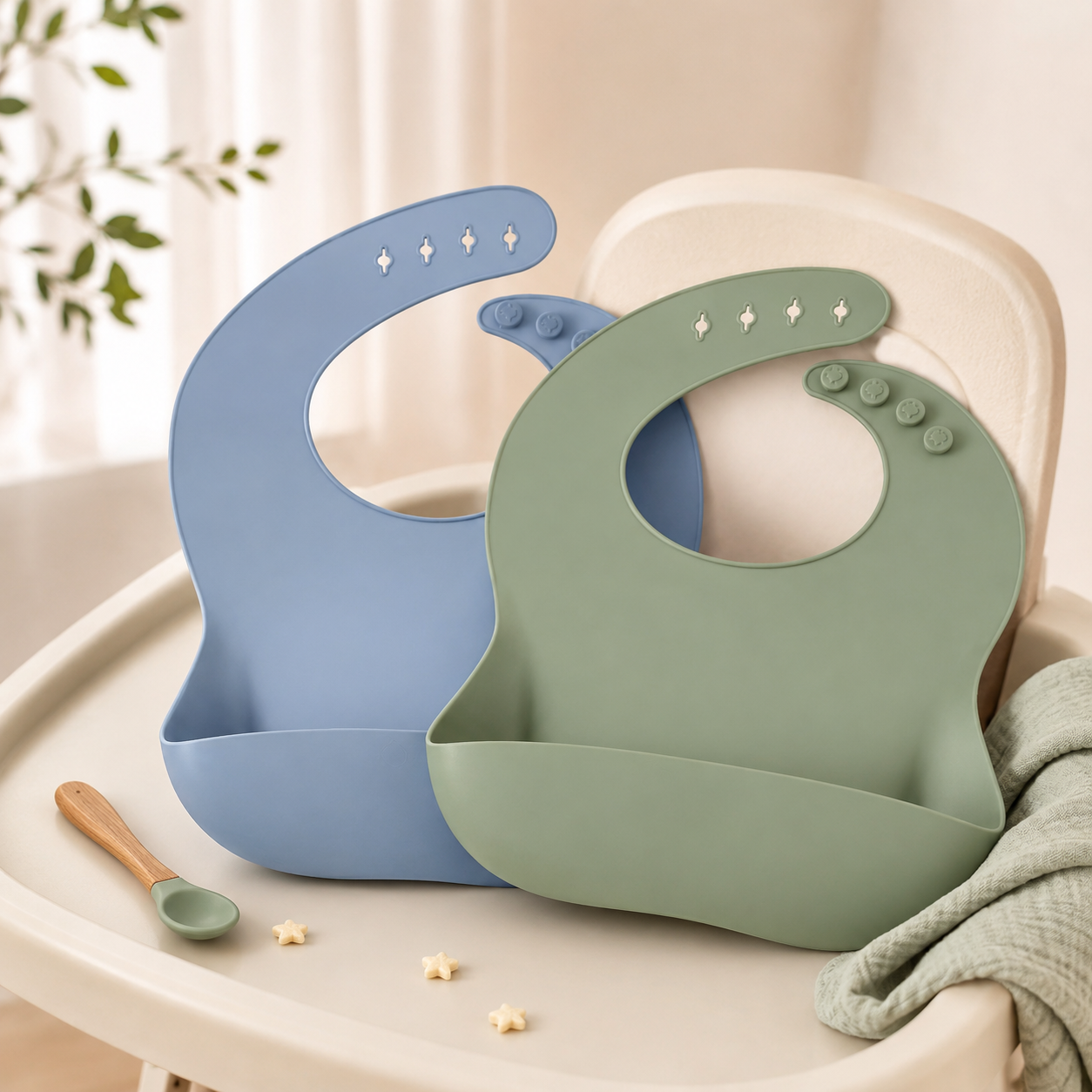 Premium Spill-Proof Silicone Bibs (2-Pack)