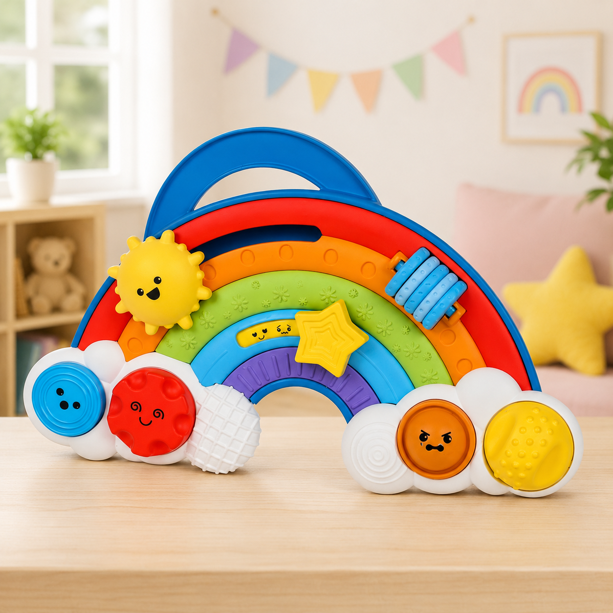Rainbow Sensory Busy Board – Portable Developmental Toy