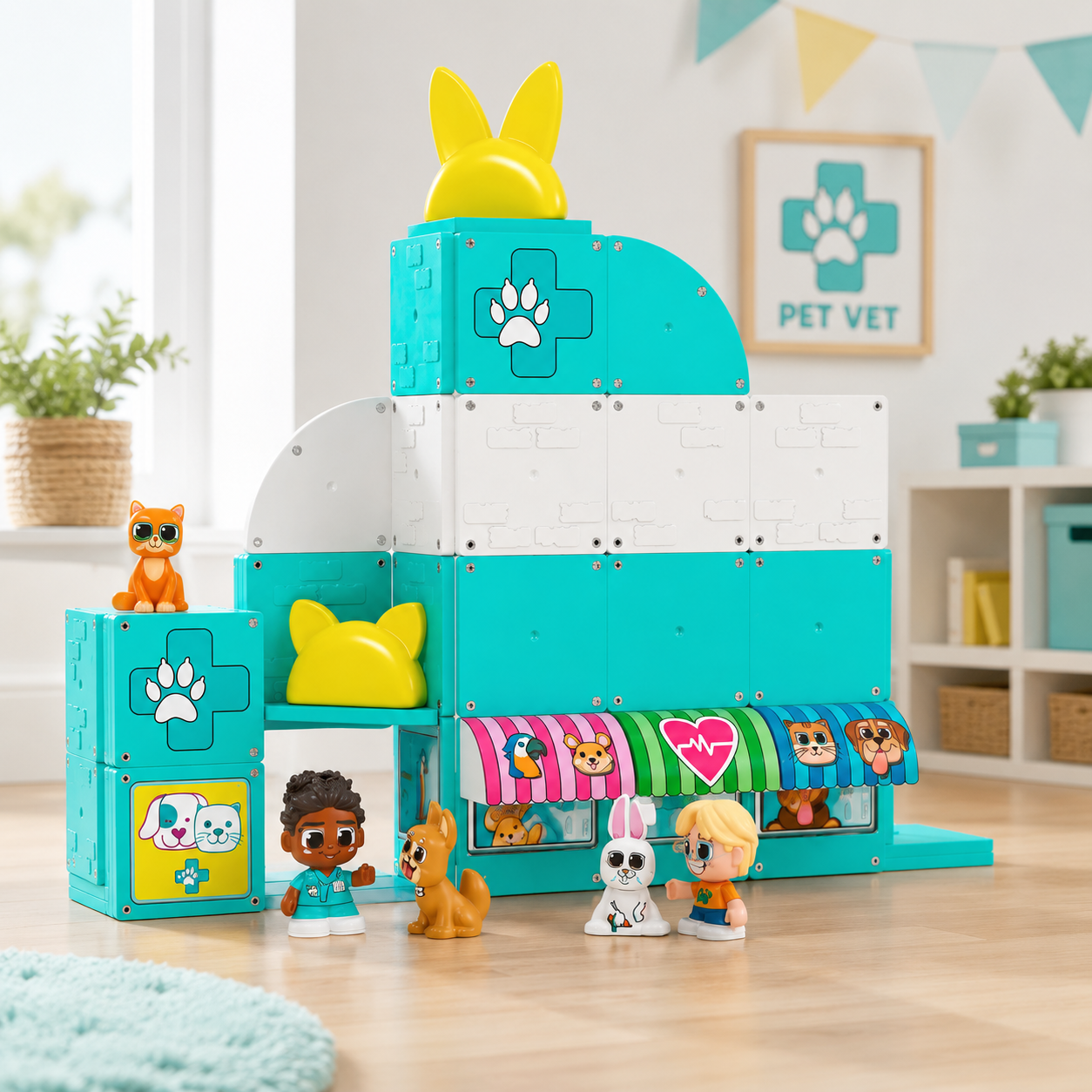 Pet Vet Magnetic Tiles Building Set – 66-Piece Creative Play