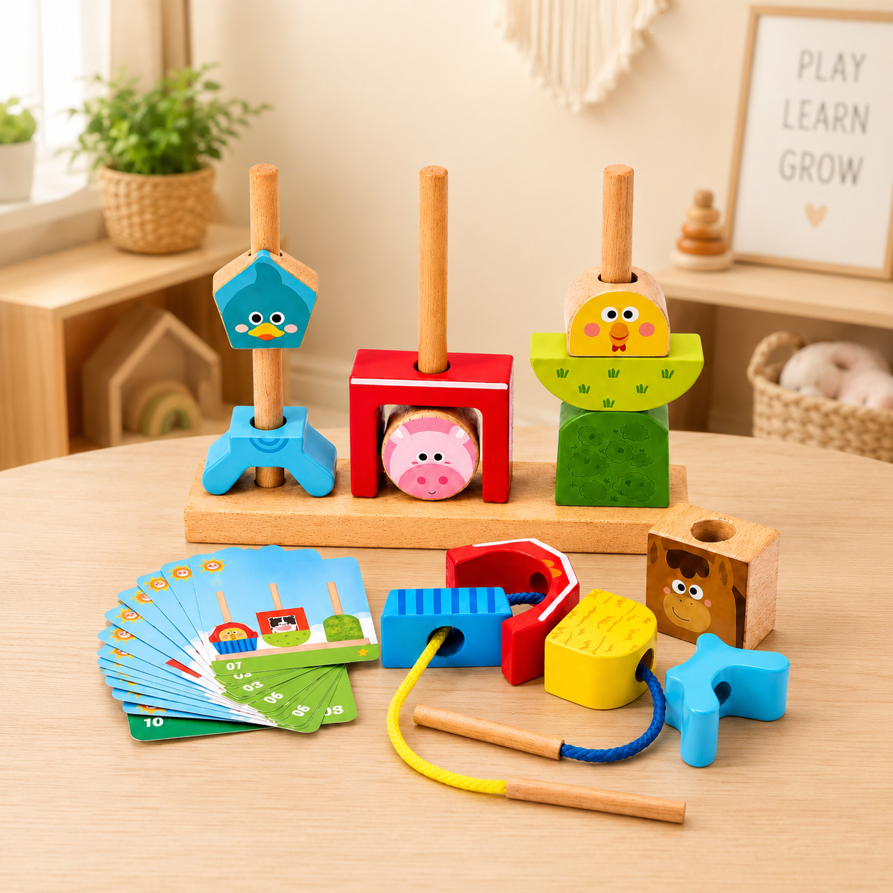 Montessori Farm Lacing & Sorting Set – 3-in-1 Educational Toy