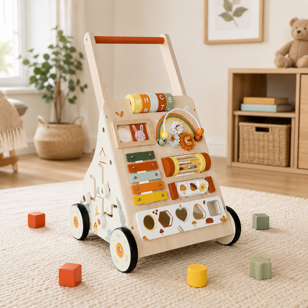 Interactive Wooden Push Walker & Activity Center