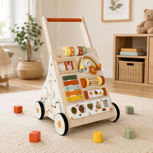 Interactive Wooden Push Walker & Activity Center