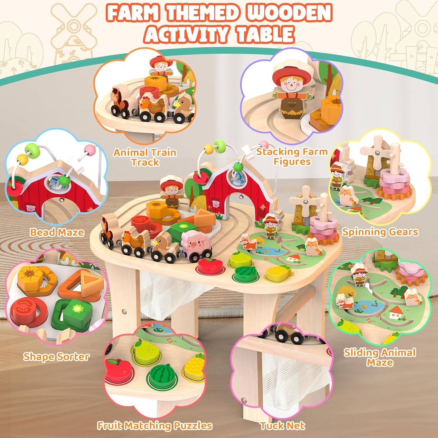 Montessori Wooden Activity Table 9-In-1