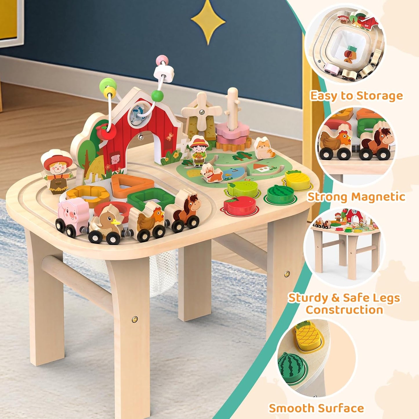 Montessori Wooden Activity Table 9-In-1