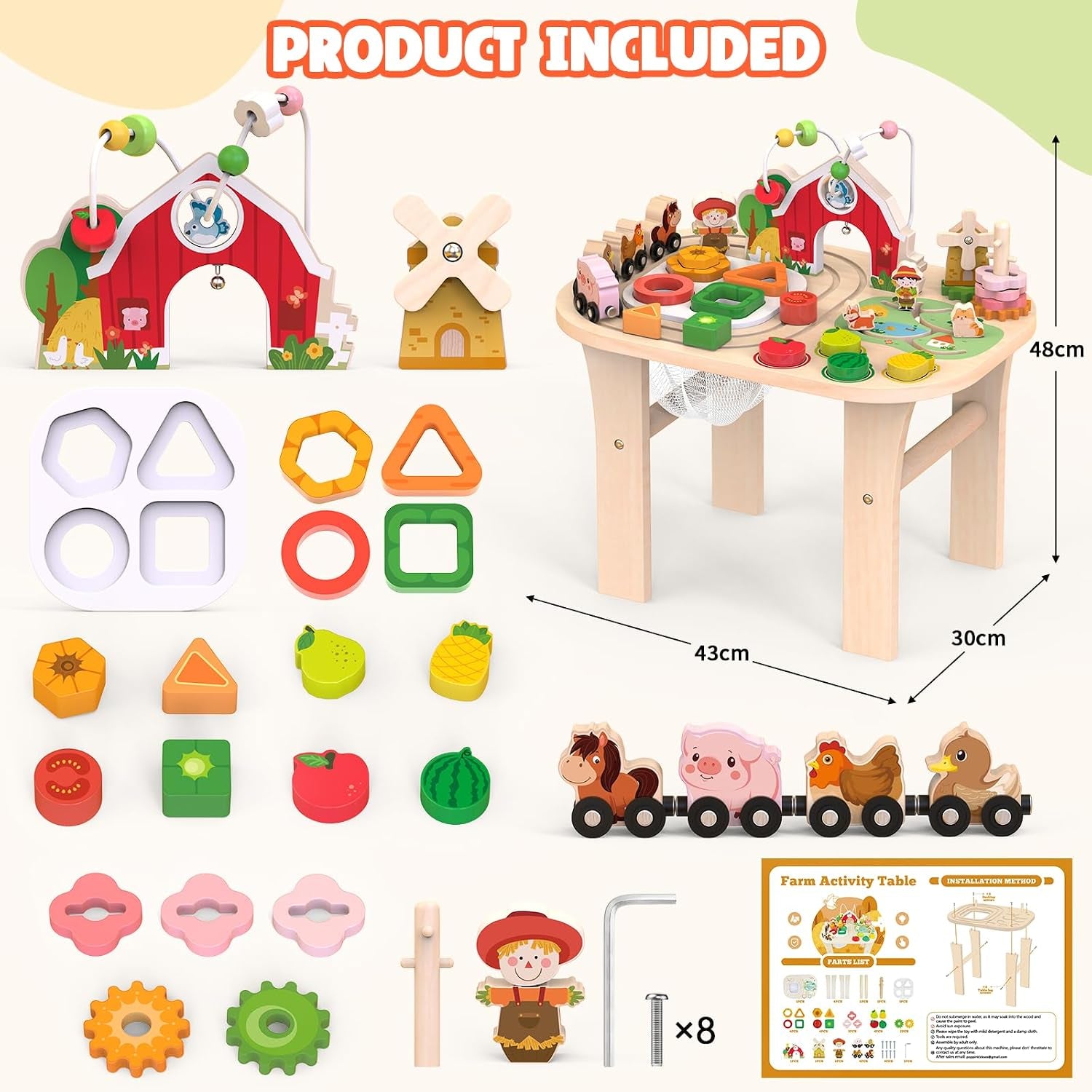 Montessori Wooden Activity Table 9-In-1