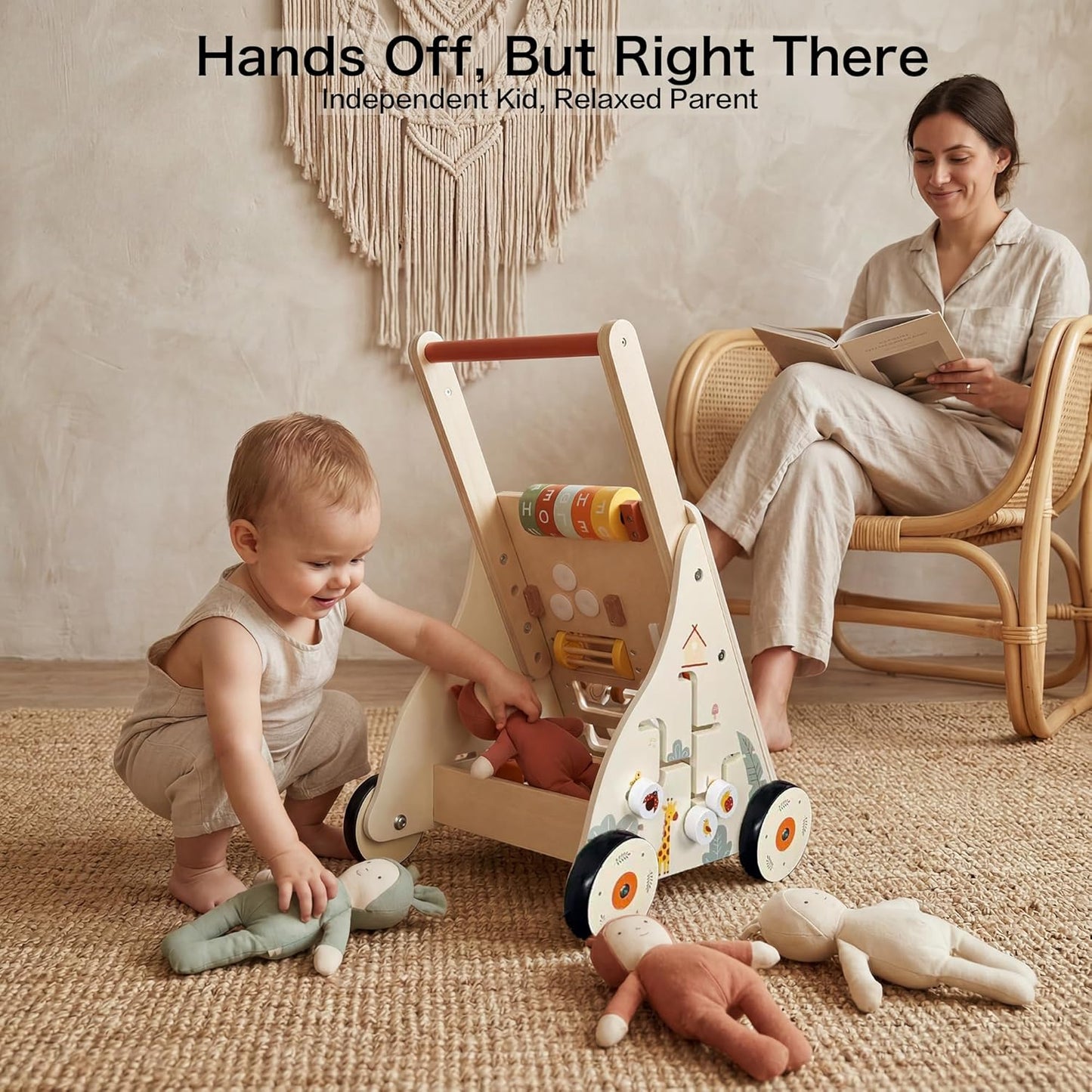 Wooden Baby Push Walker with Activity Center