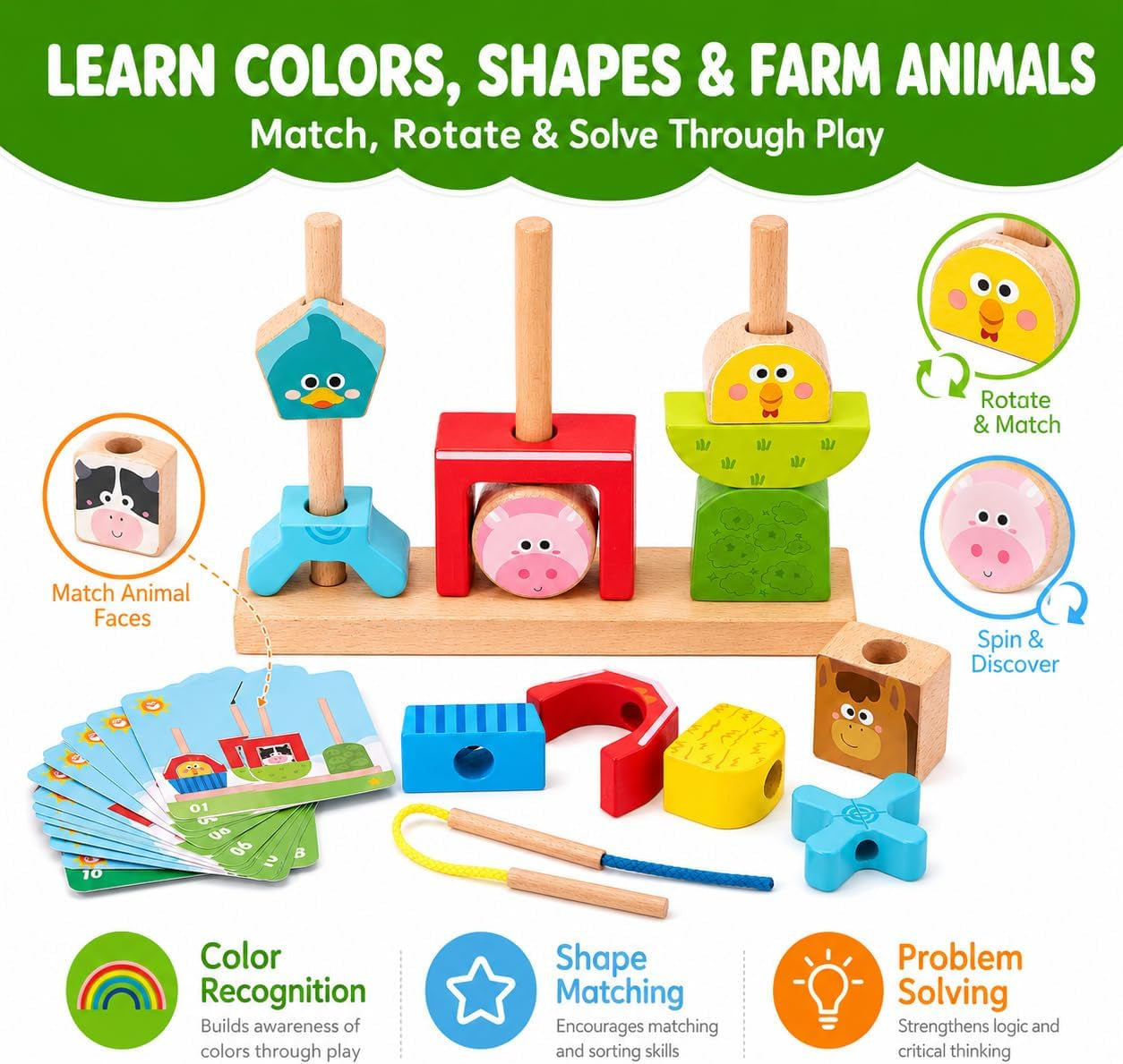 Montessori Farm Lacing and Sorting Toy