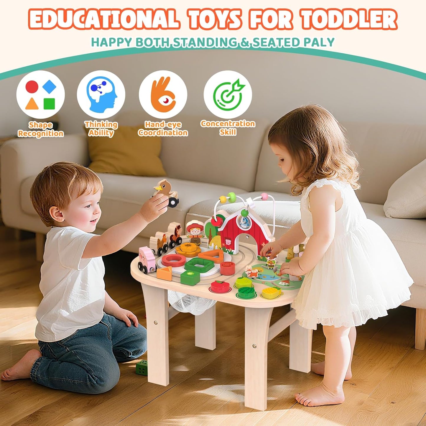 Montessori Wooden Activity Table 9-In-1