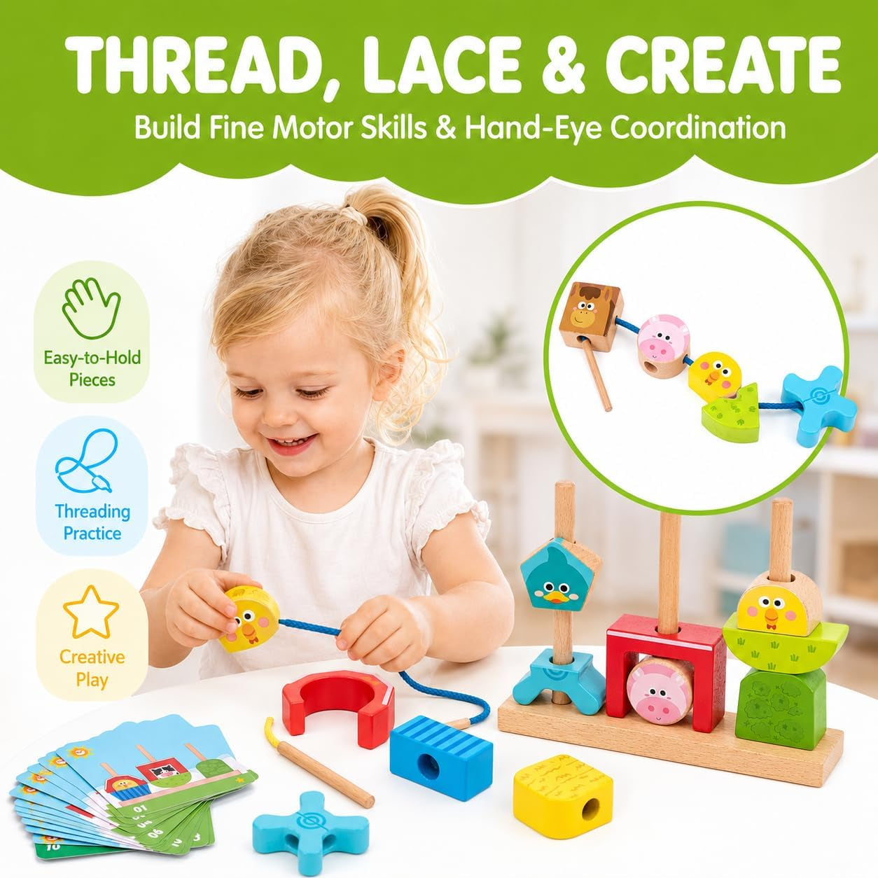 Montessori Farm Lacing and Sorting Toy