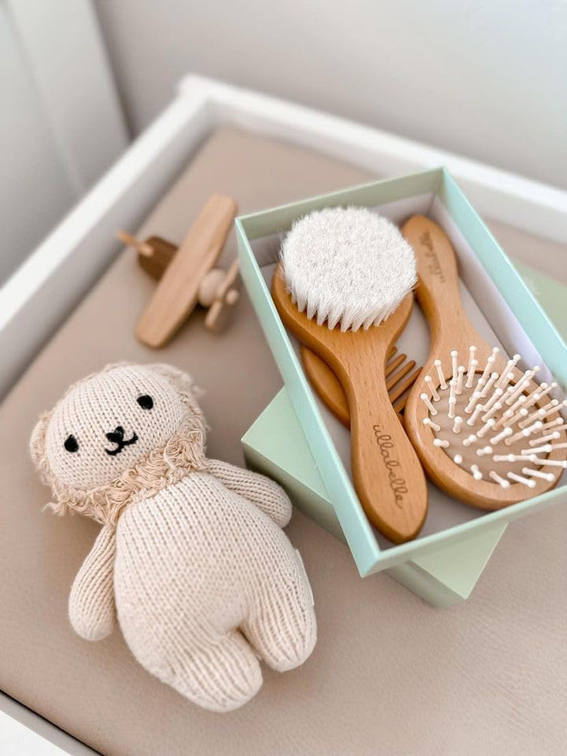 3-Piece Wooden Baby Hair Brush and Comb Set