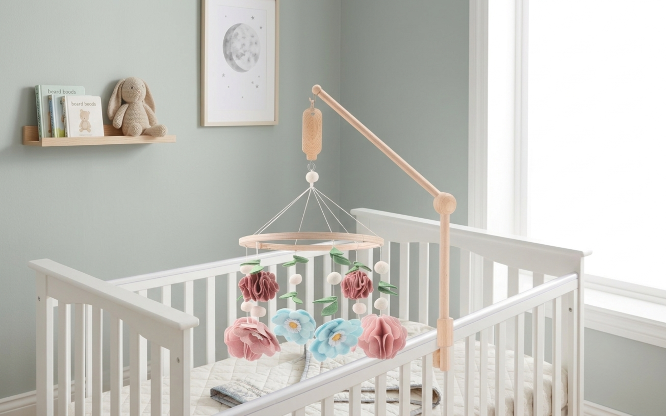 Wildflower Musical Crib Mobile – Handcrafted Wooden Nursery Art